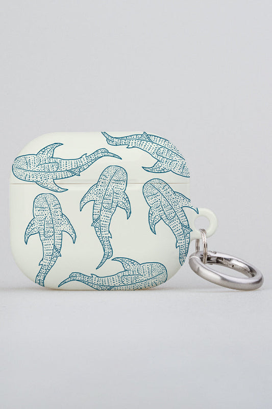 Whale Shark Scatter Line Art AirPod Case (Beige Blue)