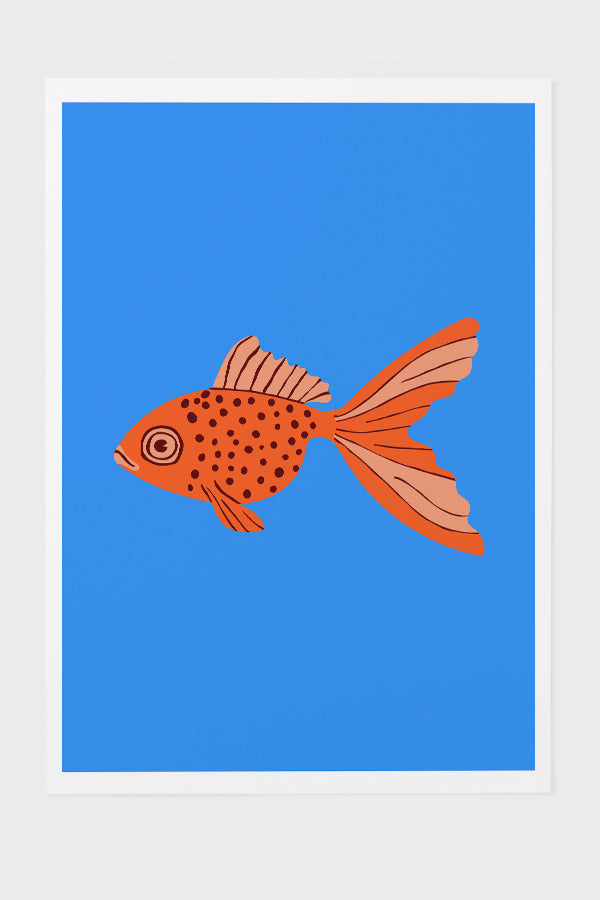 Bold Graphic Goldfish Giclée Art Print Poster (Blue)