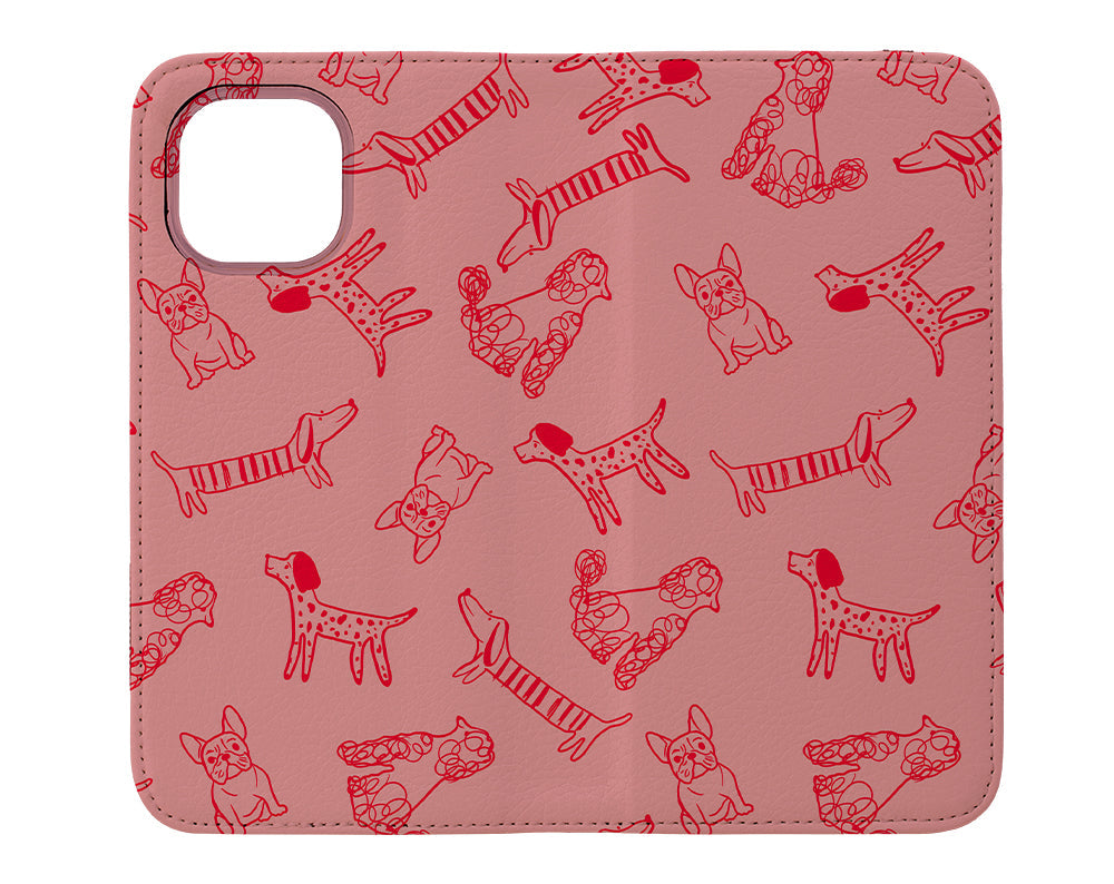 Dogs Pattern Wallet Phone Case (Peach)