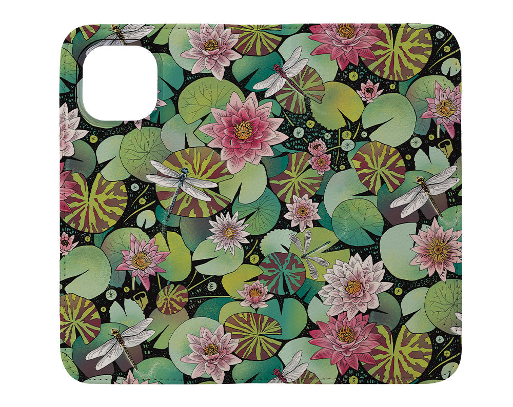 Waterlily Pond by Freya's Prints Wallet Phone Case (Green)