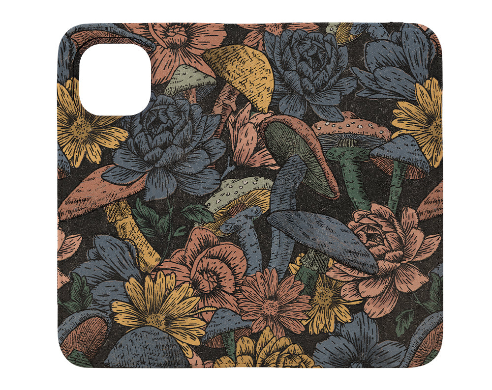 Mushrooms Flowers Wallet Case (Blue Black)