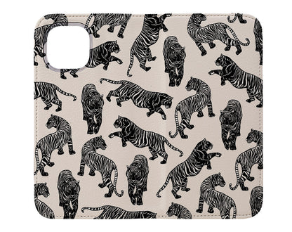 Tigers Pattern Wallet Phone Case (Monochrome)