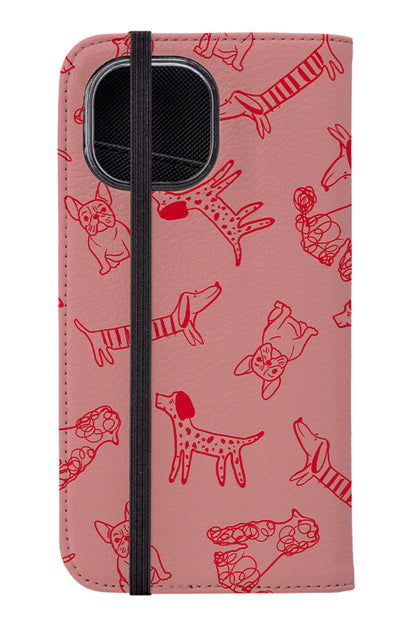 Dogs Pattern Wallet Phone Case (Peach)