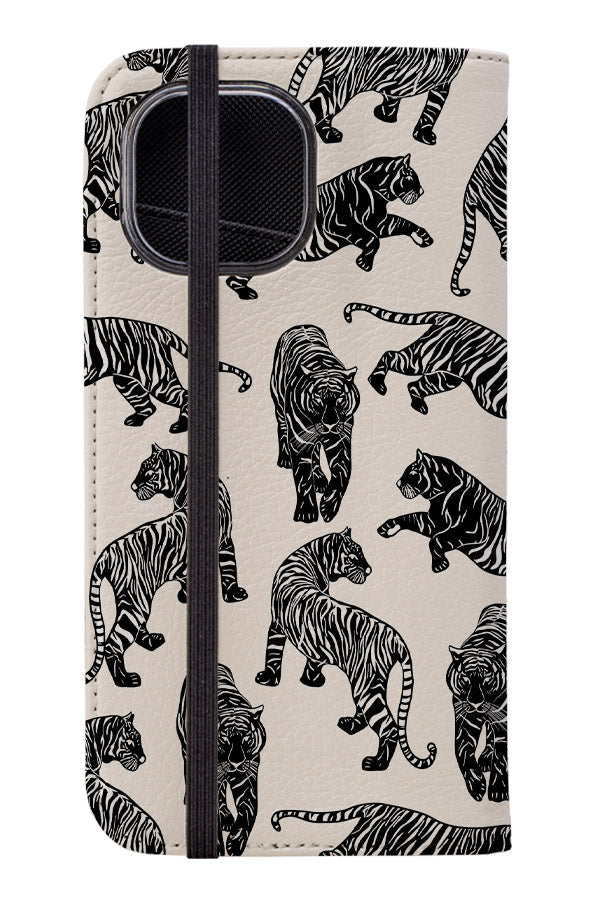 Tigers Pattern Wallet Phone Case (Monochrome)