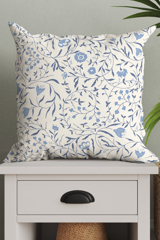 Climbing Vines Flowers by Denes Anna Design Square Cushion (Blue)