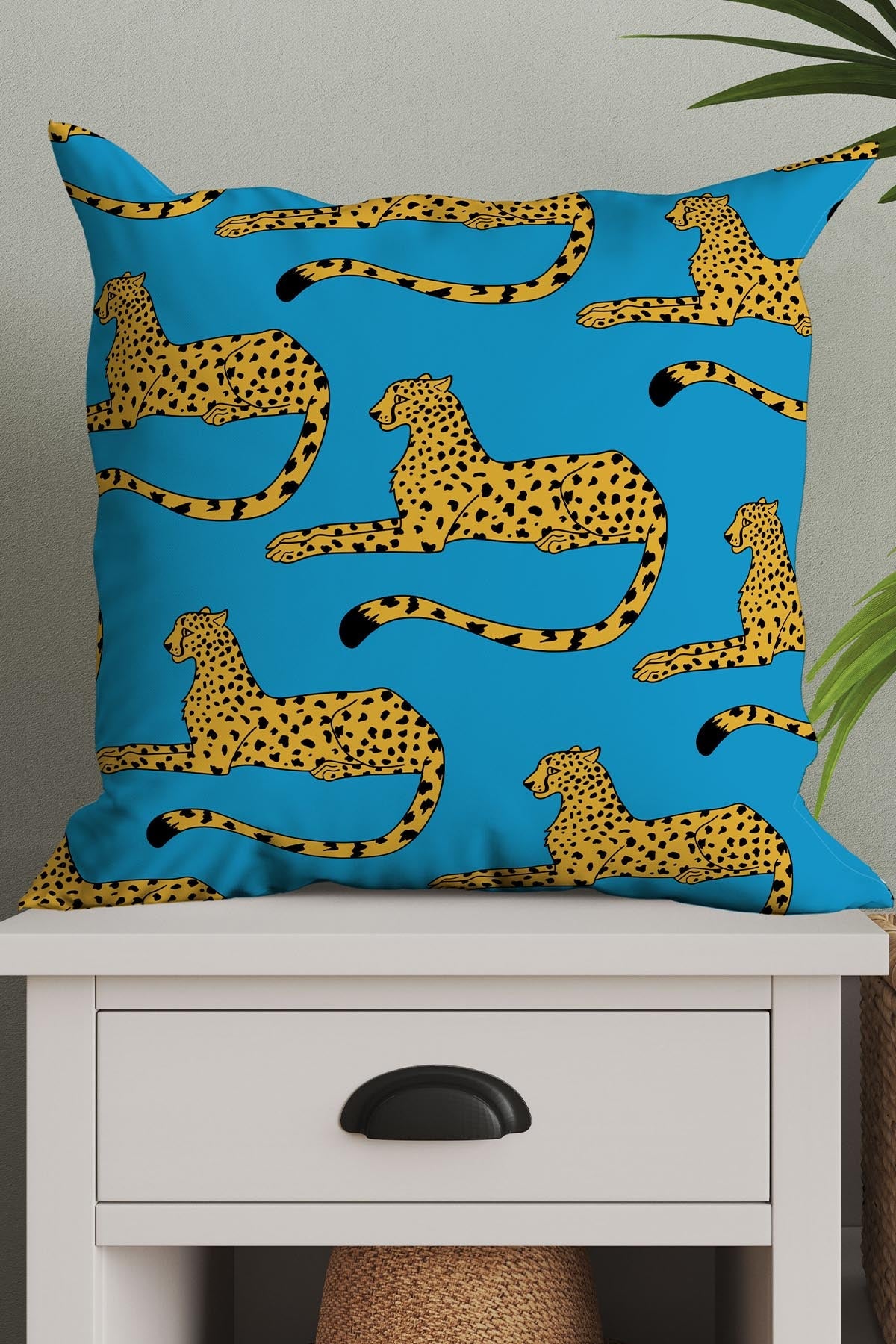 Cheetah Print Square Cushion (Powder Blue)