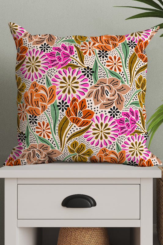 Floris By Amy MacCready Square Cushion (Orange Pink)