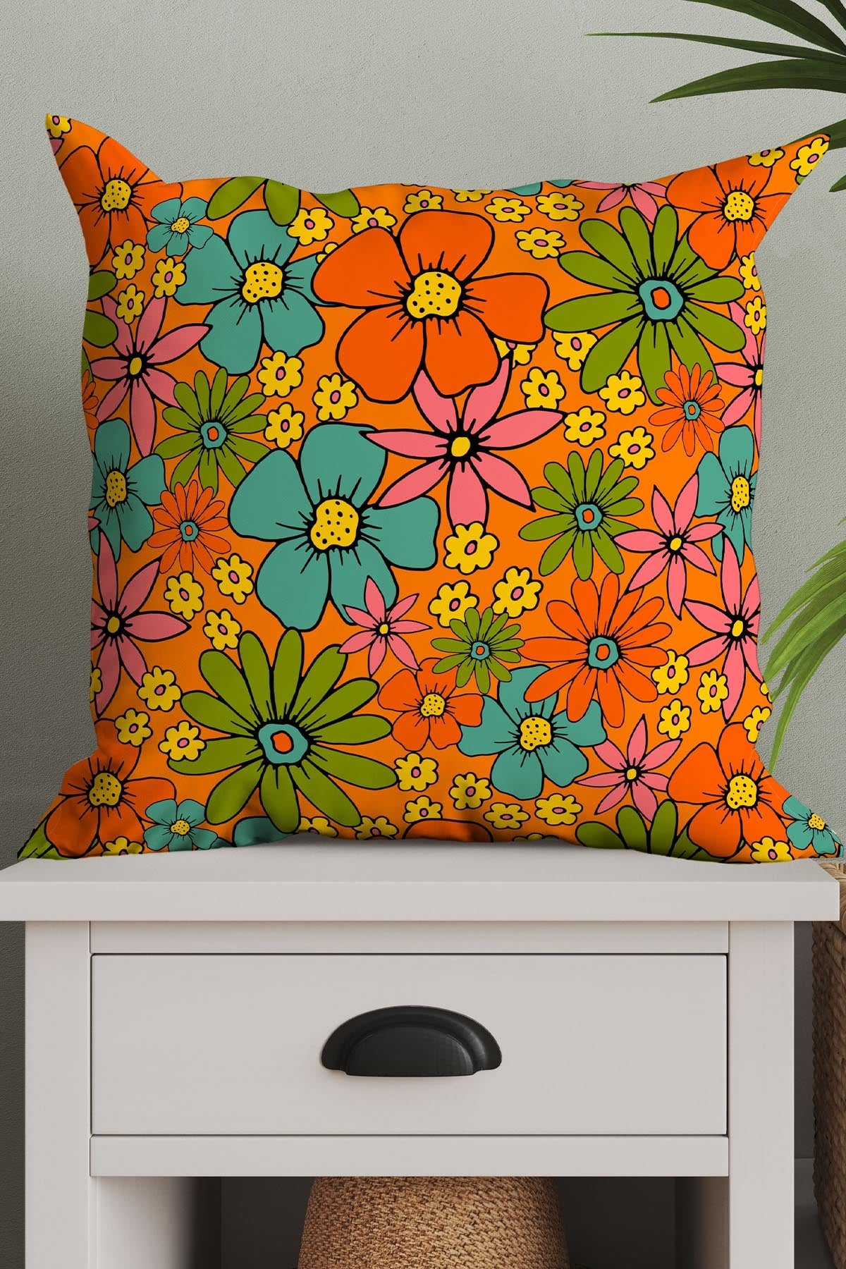 Overlapping Flowers Square Cushion (Orange)