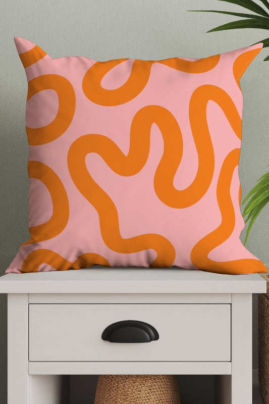 Swirl Lines Abstract Square Cushion (Pink Orange)