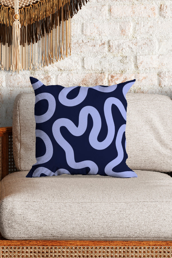 Swirl Lines Abstract Square Cushion (Blue)