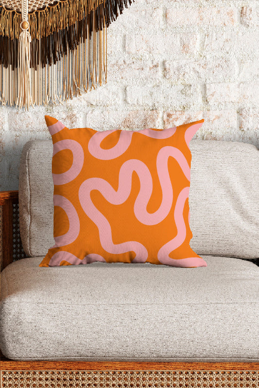 Swirl Lines Abstract Square Cushion (Orange Pink)