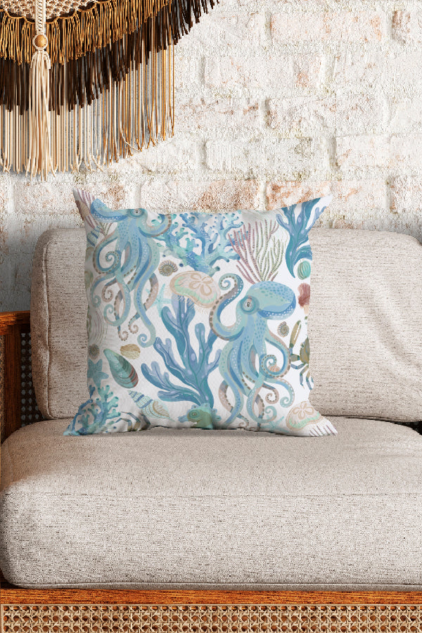 Ocean Life By Rebecca Elfast Square Cushion (Blue)