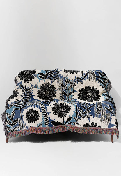 Retro Garden by Rachel Parker Jacquard Woven Blanket (Blue)