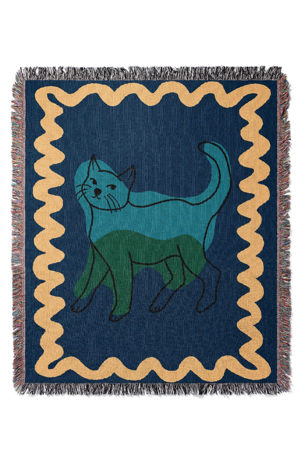 Cat Colour Swirl Jacquard Woven Blanket (Blue)