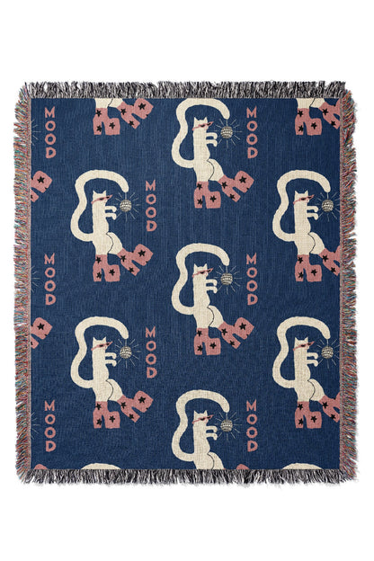 Mood Cat by Aley Wild Jacquard Woven Blanket (Blue)