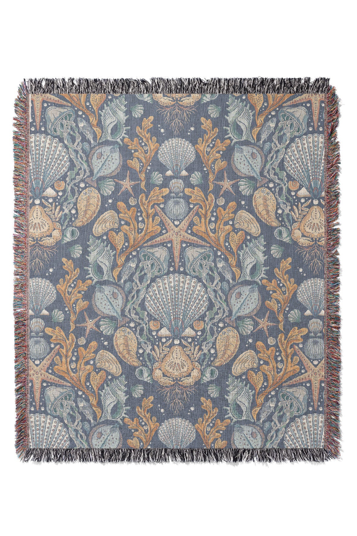 Deep Sea Damask By Rebecca Elfast Jacquard Woven Blanket (Blue)