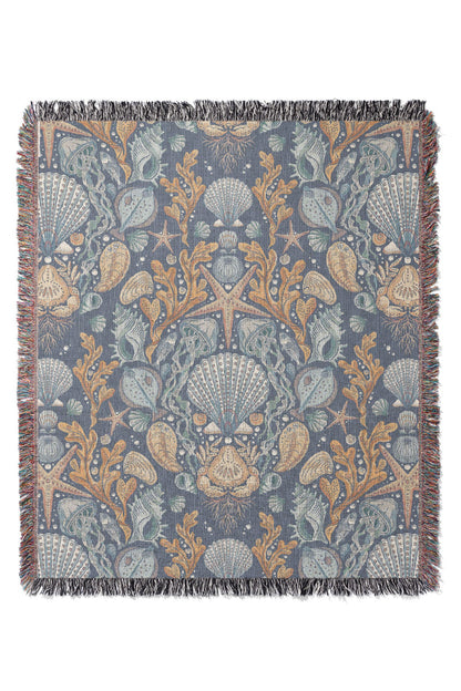 Deep Sea Damask By Rebecca Elfast Jacquard Woven Blanket (Blue)