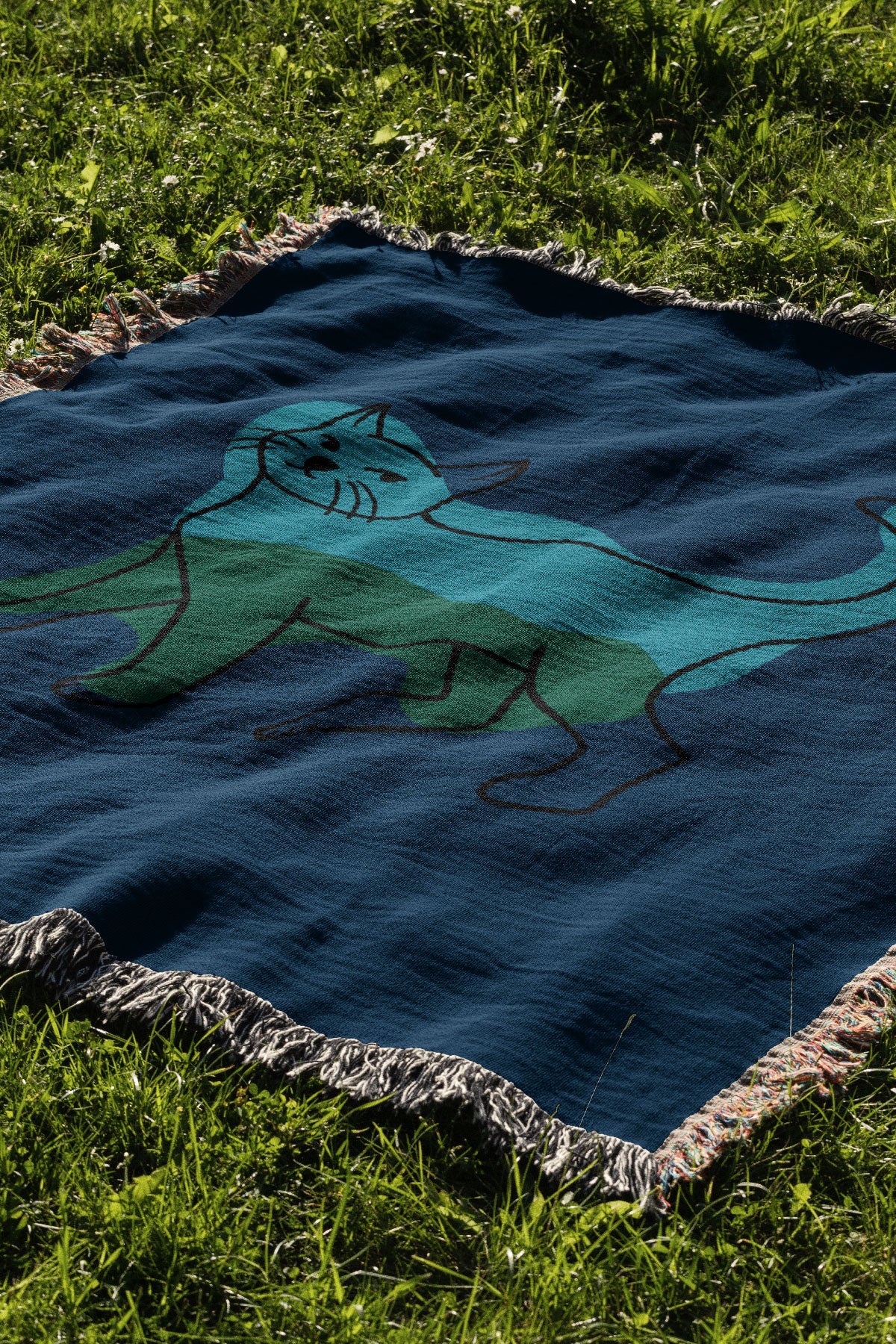 Cat Colour Jacquard Woven Blanket (Blue)