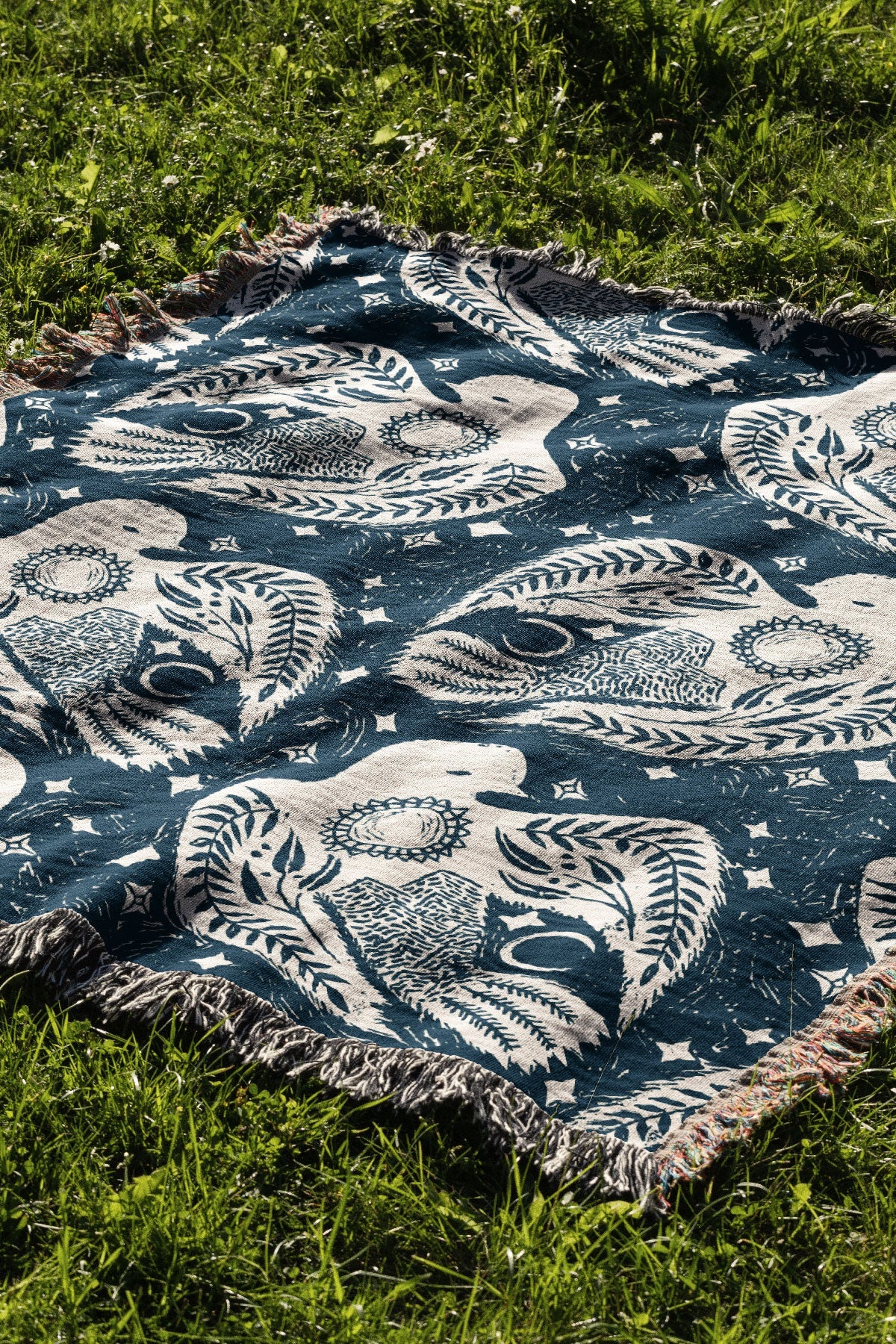 Mountain Birds by Cecilia Mok Jacquard Woven Blanket (Blue)