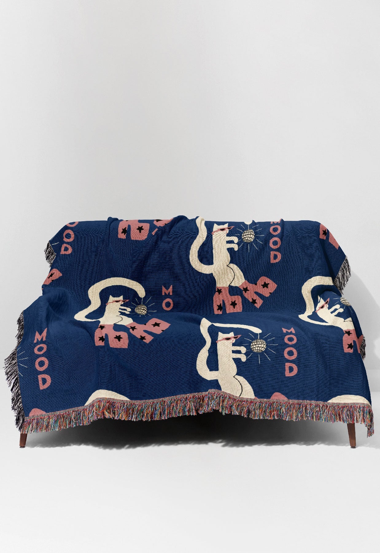 Mood Cat by Aley Wild Jacquard Woven Blanket (Blue)