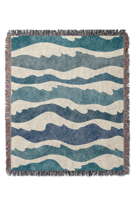 Textured Ocean Waves by Denes Anna Design Jacquard Woven Blanket (Blue)