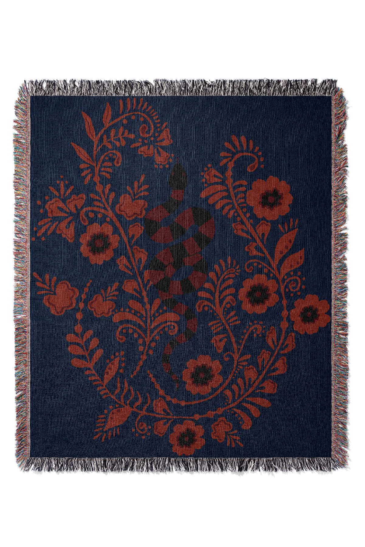 Floral Snake Stripe Jacquard Woven Blanket (Dark Blue)