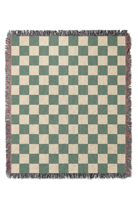 Checkered Jacquard Woven Blanket (Green Beige)