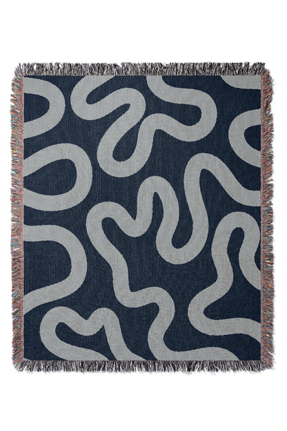 Swirl Lines Abstract Jacquard Woven Blanket (Blue)