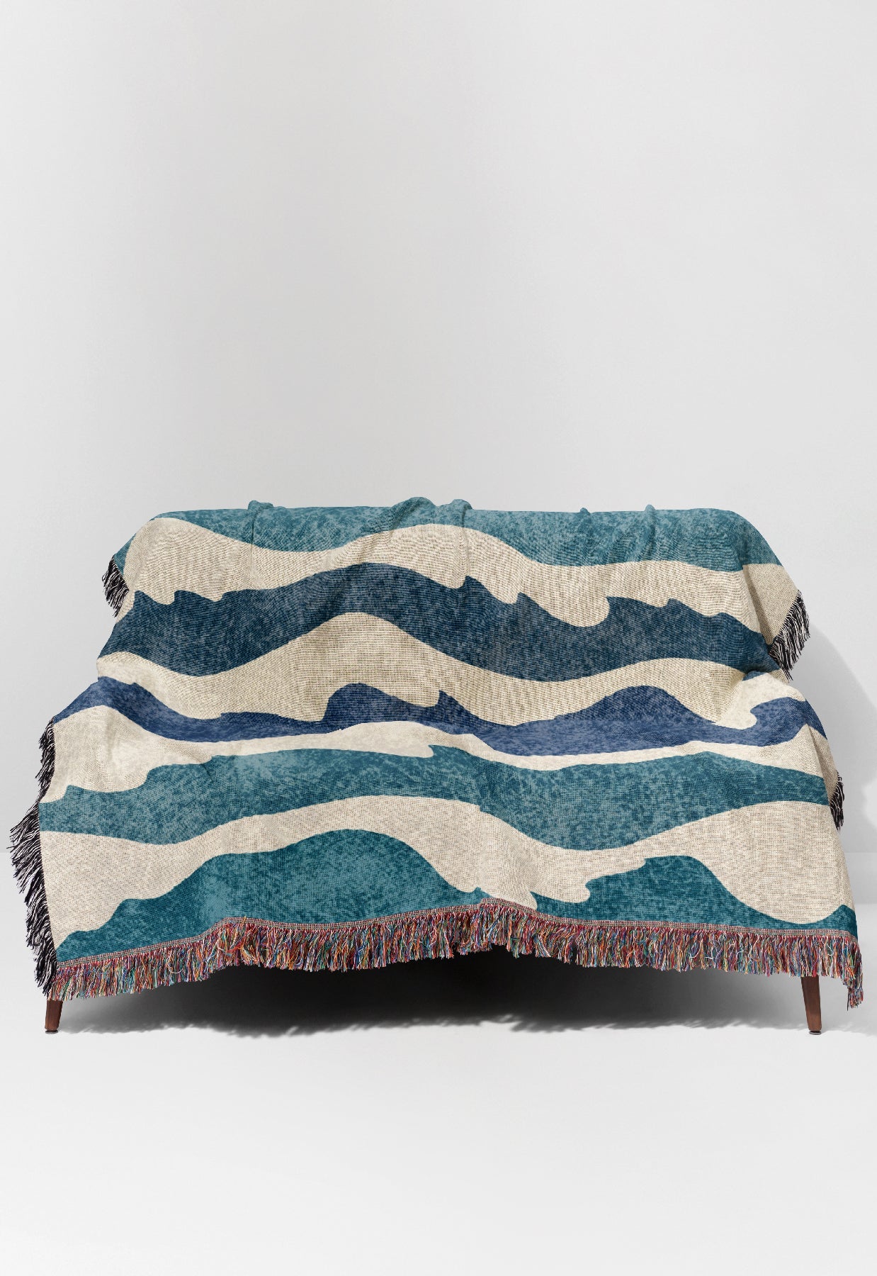 Textured Ocean Waves by Denes Anna Design Jacquard Woven Blanket (Blue)