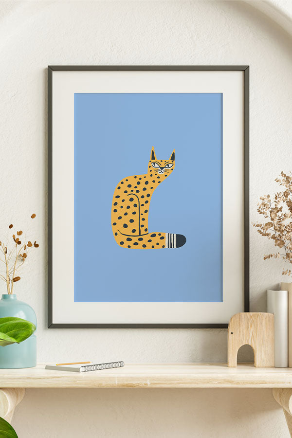 Bold Graphic Cat Giclée Art Print Poster (Blue)