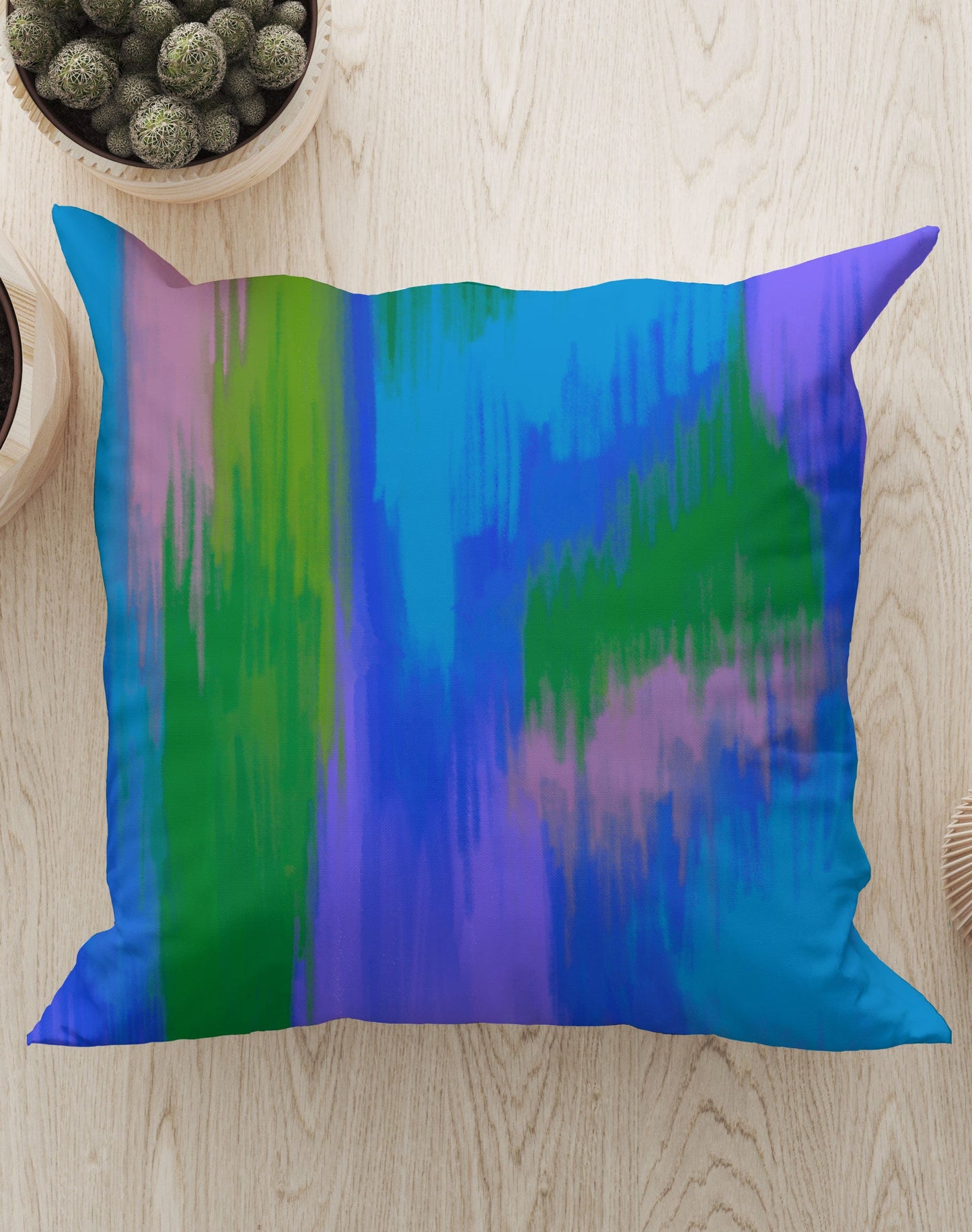 Abstract Northern Lights Square Cushion (Blue)