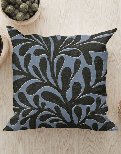 Abstract Plant Square Cushion (Blue Black)