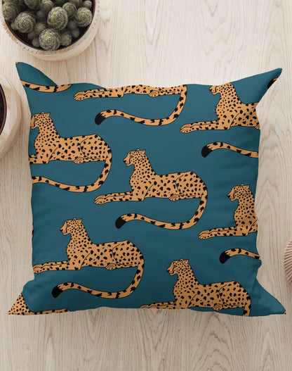 Cheetah Print Square Cushion (Denim Blue)