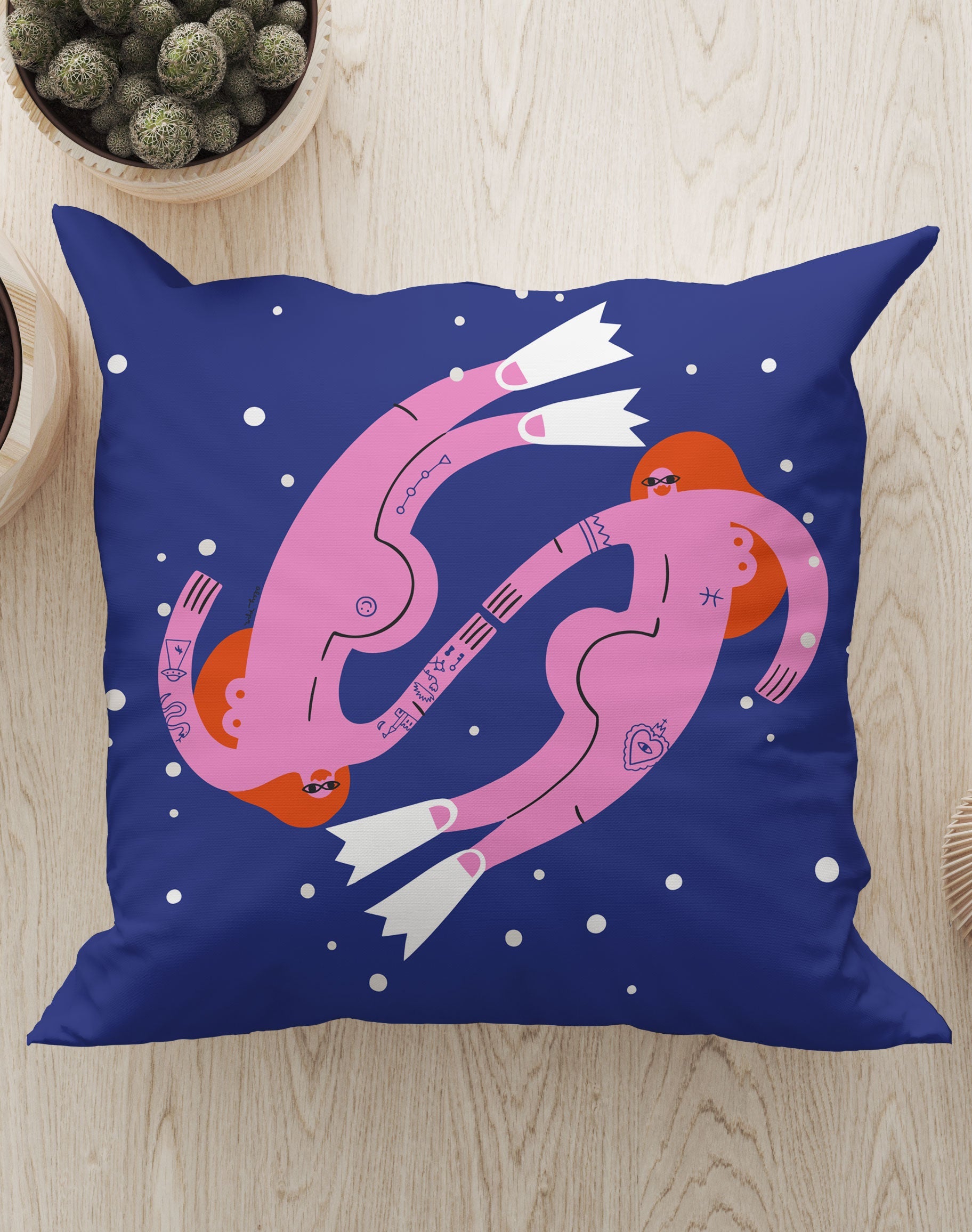 Swirling in the Deep By Aley Wild Square Cushion (Blue)