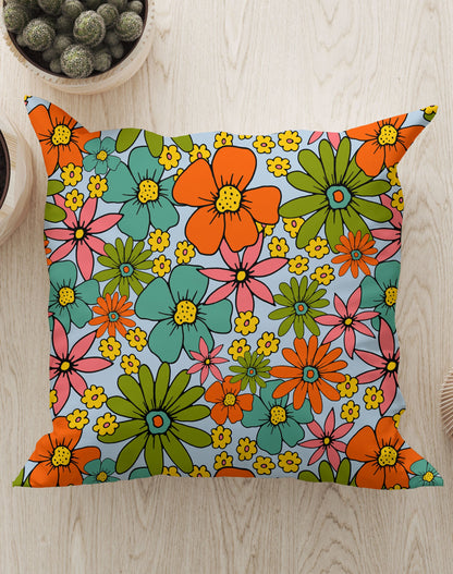 Overlapping Flowers Square Cushion (Light Blue)