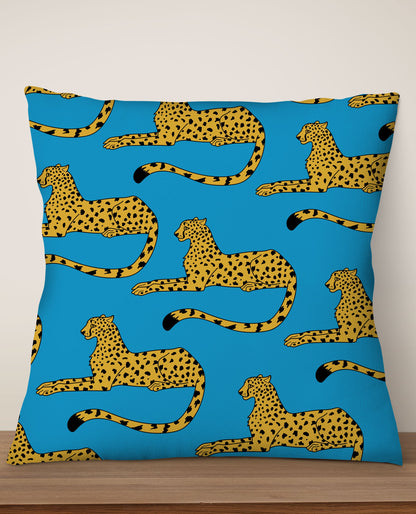 Cheetah Print Square Cushion (Powder Blue)