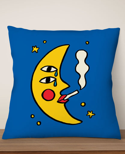 Sassy Moon By Aley Wild Square Cushion (Blue)