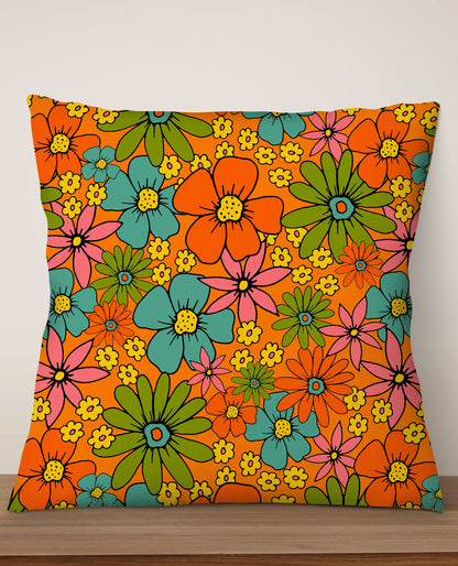 Overlapping Flowers Square Cushion (Orange)