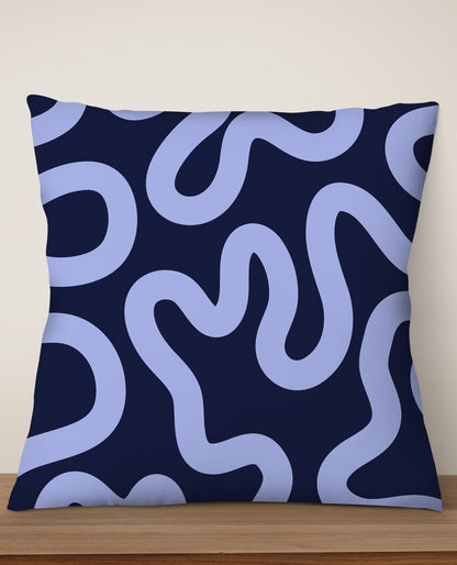 Swirl Lines Abstract Square Cushion (Blue)