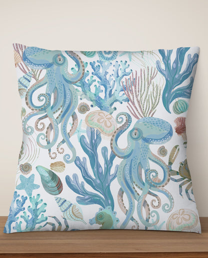 Ocean Life By Rebecca Elfast Square Cushion (Blue)