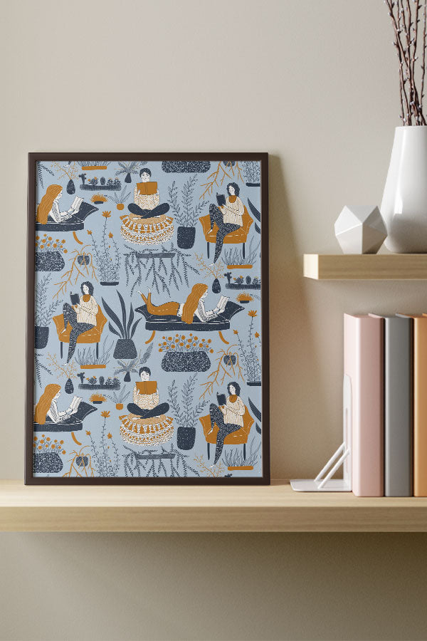 Cozy Reading by Denes Anna Design Giclée Art Print Poster (Blue)