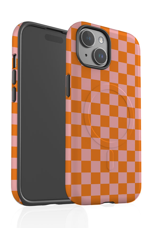 Checkered MagSafe Phone Case (Orange Pink)