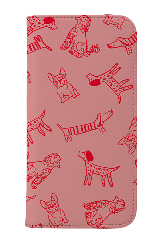 Dogs Pattern Wallet Phone Case (Peach)