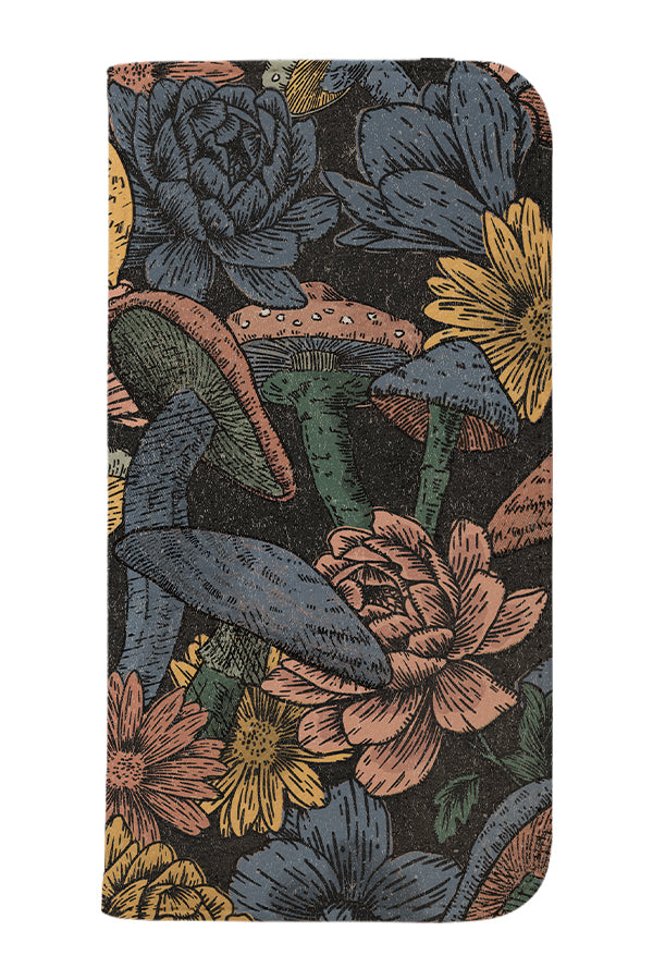 Mushrooms Flowers Wallet Case (Blue Black)