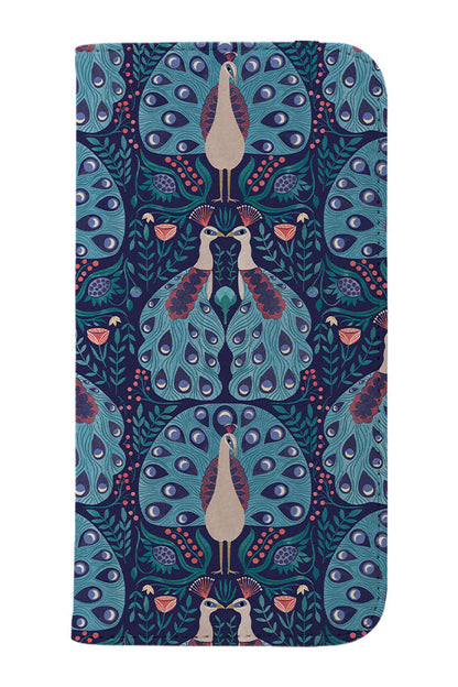 Peacocks Folk Style by Michele Norris Wallet Phone Case (Blue)