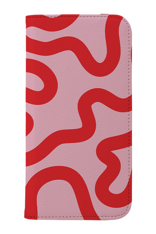 Swirl Lines Abstract Wallet Phone Case (Pink Red)