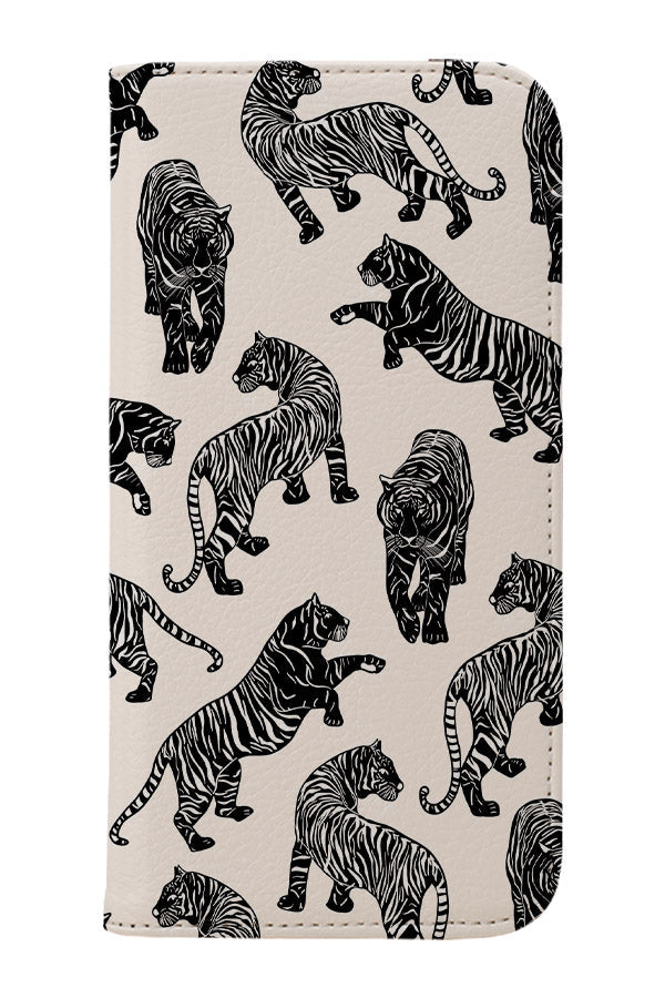 Tigers Pattern Wallet Phone Case (Monochrome)