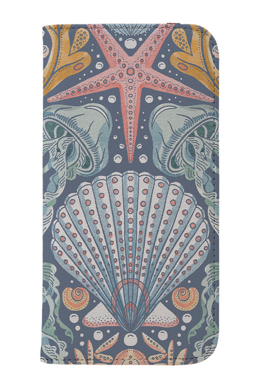 Deep Sea Damask By Rebecca Elfast Wallet Phone Case (Blue)