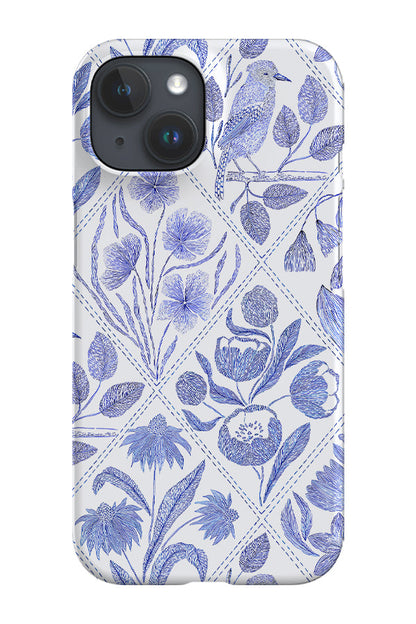 Florals and Bird Toile De Jouy by Denes Anna Design Phone Case (Blue)