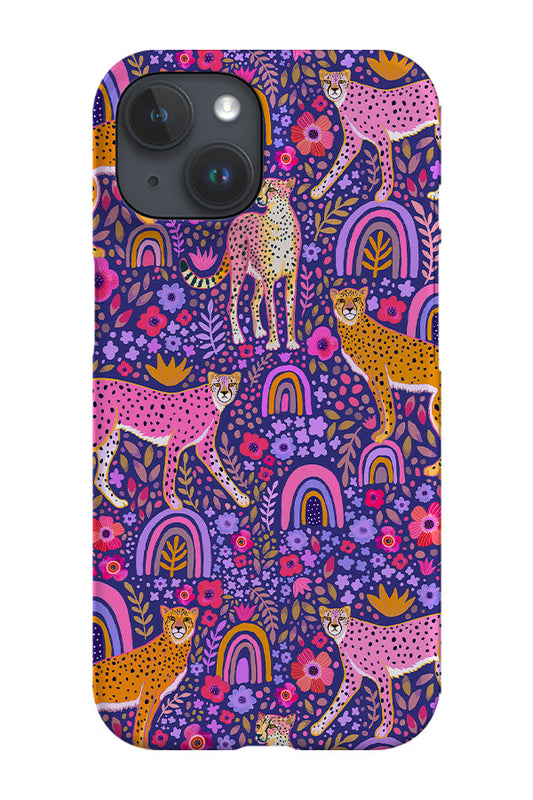 Cheetahs in a Rainbow Garden by Janet Broxon Phone Case (Purple)